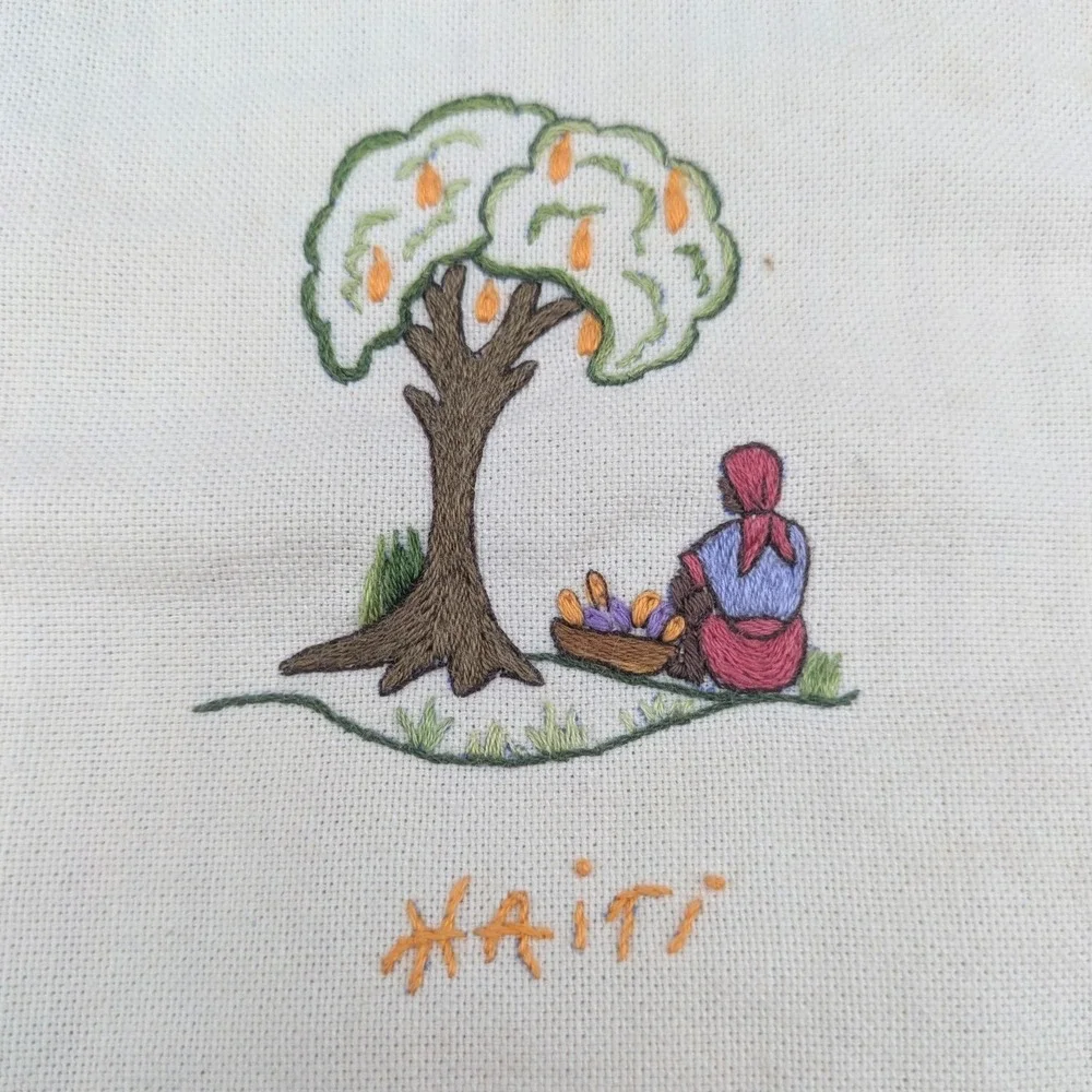 Le Centre Hand Made Haiti Kitchen Tea Towel‎ Embroidered Beige Stripes 26